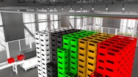 Detección de la altura de apilado de cajas de plástico de colores mediante un sensor de distancia láser ToF